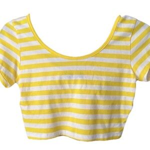 Popular Basics Yellow and White Striped Short Sleeve Tee